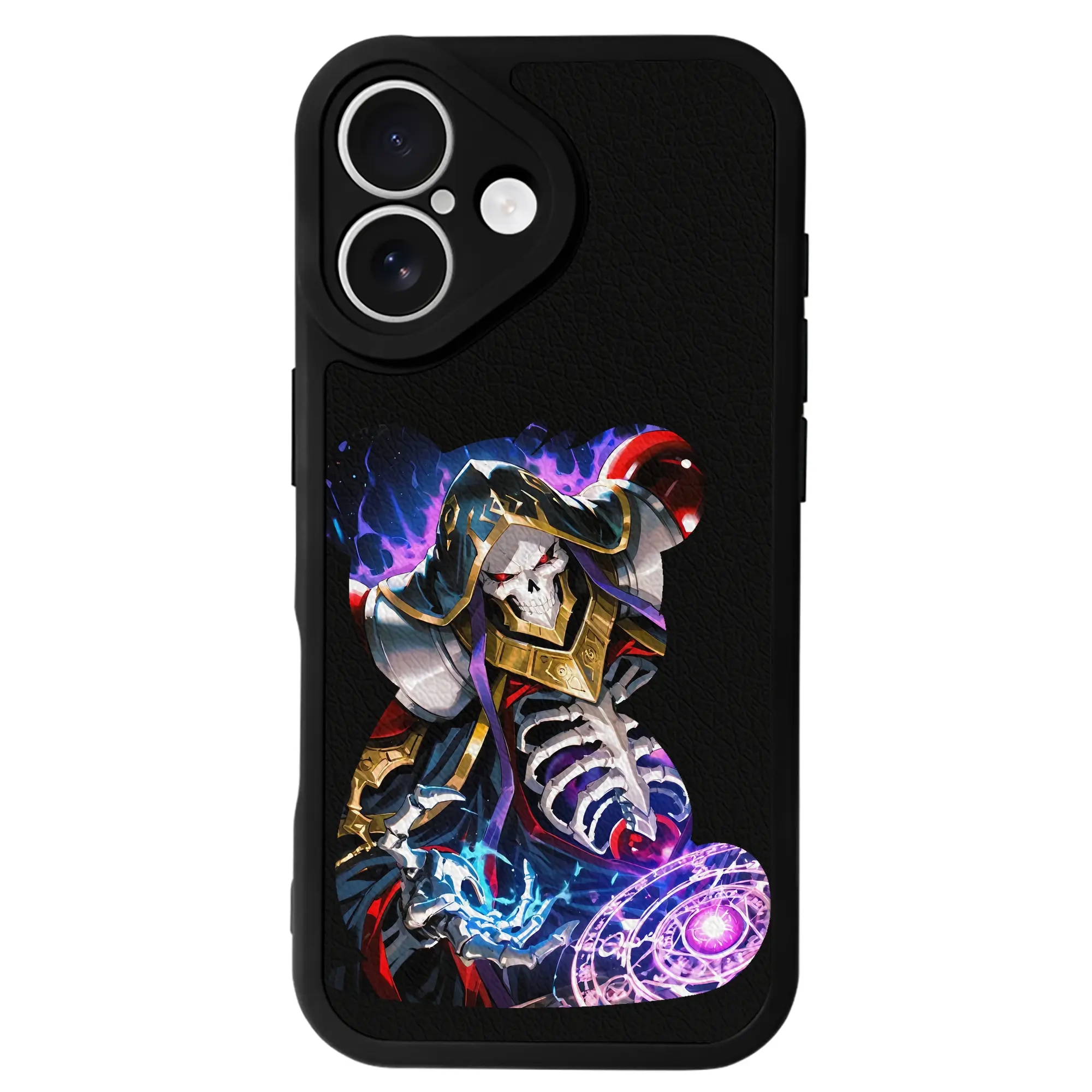 オーバーロード グッズ アインズ・ウール・ゴウン - IPhone 16シリーズ対応 ・ シリコンスマホケース ・ レザー調 ・ 高精度フィット ・ 耐衝撃 ・ ワイヤレス充電対応 ・ 精密カット